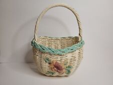 Vintage Handpainted Pastels Handle Carrying Farm White Wicker Basket Boho Chic  picture