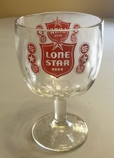 Lone Star Beer Thumbprint Stemmed Goblet Schooner Red Logo Surrounded By Slogans picture