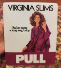NOS Vintage Virginia Slims Cigarettes Advertising Push Pull Door Decal picture