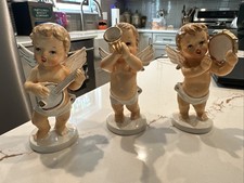 3 Vintage Napco Christmas Angels Cherubs Musical Instruments Diaper Baby Japan picture