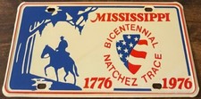 1976 Mississippi Natchez Trace Parkway Bicentennial Booster License Plate STEEL picture