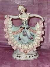 Cute Antique Bone China Lace Victorian Lady Dancing Figurine Hand Painted Rare  picture