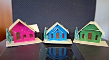 Vintage Christmas Putz House Mica With Trees Lot of 3 Small picture