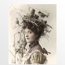 Victorian Woman Bird Nest Hat Edwardian Millinery Giclee Fine Art Print picture