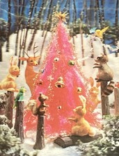 Whimsical Pink Christmas Tree With Happy Little Critters Around 3D Postcard picture