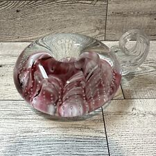 MONTE DUNLAVY Glass Paperweight 5x4x2.5”  Pink Red White Swirl Vintage picture