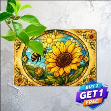 Garden Sunflower Blossom Honey Bee Plaque Metal Tin Sign Indoor Patio Decor picture