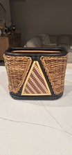 Title: Vintage MacKenzie-Childs Ajiro Rattan Wicker Basket Geometric 15” Rare picture