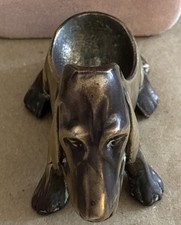 Antique 1930’s Cast Brass Basset Hound Dog Pipe Holder Rest Drk Patina picture