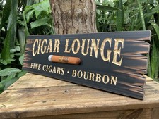 Cigar Lounge Whiskey Bar Bourbon  Wood Sign Carved Rustic Tavern Antique Look picture