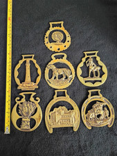 Vintage Equestrian Horse Saddle Brass Medallions Lot of 7 picture