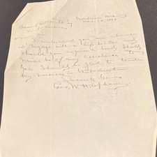 1896 Handwritten Letter Signed by sitting WI Governor WH Upham (Civil War Vet) picture