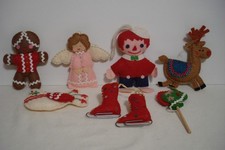 Vintage Handmade Felt Christmas Ornaments Lot of 7 Kitsch Mid-Century Style picture