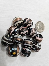 Antique Venetian French Ambassador Glass Beads Gold Dust Pink White Blue 12pc picture
