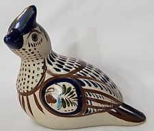 Vtg Mexican Tonala Pottery Quail Folk Art Figurine Blue Brown Hand Painted 7