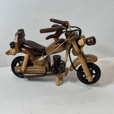 Vintage Wooden Motorcycle 5” Long Handcrafted Details Movable Parts picture