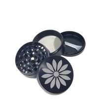 Midnight Blossom 4PC Sleek Black Grinder with Floral Lid Sharp Teeth Mesh Screen picture