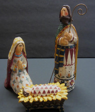 Sm Vintage Style Three Nativity Resin Figurines Set Colorful Jesus Mary Joseph picture