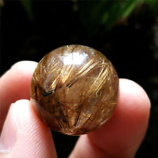 80Ct 22.2mm Gold Titanium Sphere Natural Rutilated Quartz Crystal Ball Chakra picture