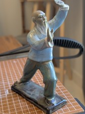 Vintage Wanjiang Chinese Shiwan Pottery Tai Chi Master Figurine Celadon 6.5