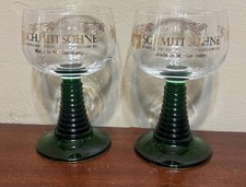 Vintage Schmitt Sohne Wine Glasses Set Of 2 Green Ribbed Stem West Germany picture