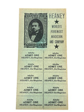 Antique 1930's Heaney Magician Unused Ticket Sheet GOOD LUCK advertising sign picture
