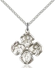 Pewter 4-Way Catholic Holy Medal Pendant Necklace 18