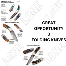 Damascus Steel Folding Pocket Knife Set of 3 Custom Handmade Liner Lock Hunting picture