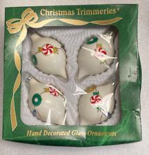 4 Vnt Christmas Trimmeries Ornaments Peppermint Candies Hand Decorated Glass picture