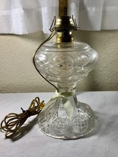 Fancy Clear Glass Table Pedestal Oil Lamp Converted to Electric - Vintage picture