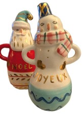 BirdCanFox Anthropologie Joyeux Noel Snowman Santa Salt Pepper Shakers HTF picture
