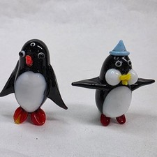 Murano Style Hand Blown Glass Penguin Figurines 1.5