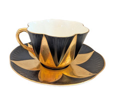 Vintage Shelley Dainty Teacup Saucer RARE Harlquin Gold Bone China England 11777 picture