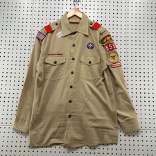 Vintage BSA Boy Scouts Button Shirt Men Medium Brown Long Sleeve Patch 20.5x30.5 picture