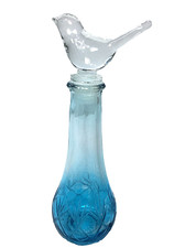 Blue Glass Mini Decanter Bottle Cruet Stopper Bird Retro Vase 8
