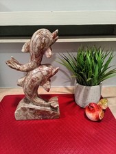 A Beautiful Vintage Curved Marble Double Dolphin Statue picture