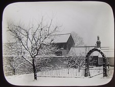Glass Magic Lantern Slide GARDEN BLANKETED IN SNOW 1909 PHOTO WINTER SCENE picture
