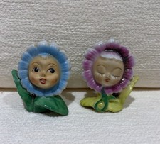 Vintage 1950s Japan Anthropomorphic Flower Face Salt Pepper Shakers Kitsch MCM picture