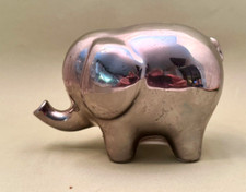 Vintage and Unique Silver Tone Metal Elephant Coin Bank picture