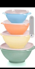 Tupperware VINTAGE Servalier Bowls ONE TOUCH Set of 4 Bowls W/ WHITE LIDS NEW picture