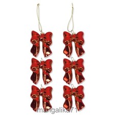 Set of 6 Red Bow Glass Ornaments - picture
