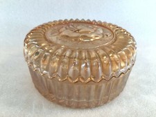 Vintage Peach Glass Covered Powder Jar/Candy Dish Embossed Rose picture