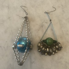 Antique 1930s 2-Czech Beaded Gablonz Mercury Glass Star Christmas Ornaments picture