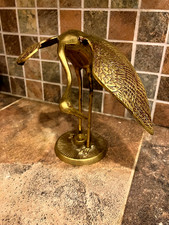 Vintage MCM Brass Crane, Heron Figurine, Bird Theme Decor picture