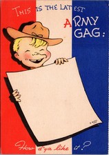 This Is the Latest Army Gag WWII Comic Postcard 1942 Soldier Boy Blank Sign picture