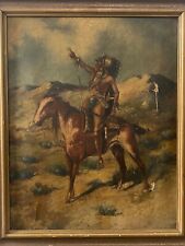 🔥 Antique Old West Native American Indian Chief Portrait Oil Painting, 1906 picture