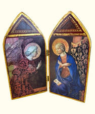 Vintage The Annunciation Virgin Mary Archangel Gabriel Religious Diptych 10”  picture