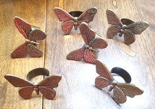 VTG MC Rosenthal Netter Brass Butterfly Napkin Rings Set of 6 in Box RARE picture