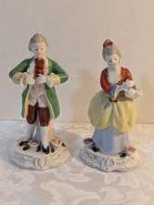 Vtg 1950s Japan, Hand Painted Porcelain Victorian Courting Couple Figurines.  picture