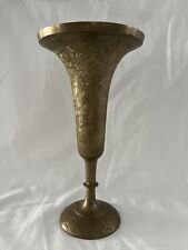 Vintage Brass Etched Floral Bud Vase Goblet Made in India picture